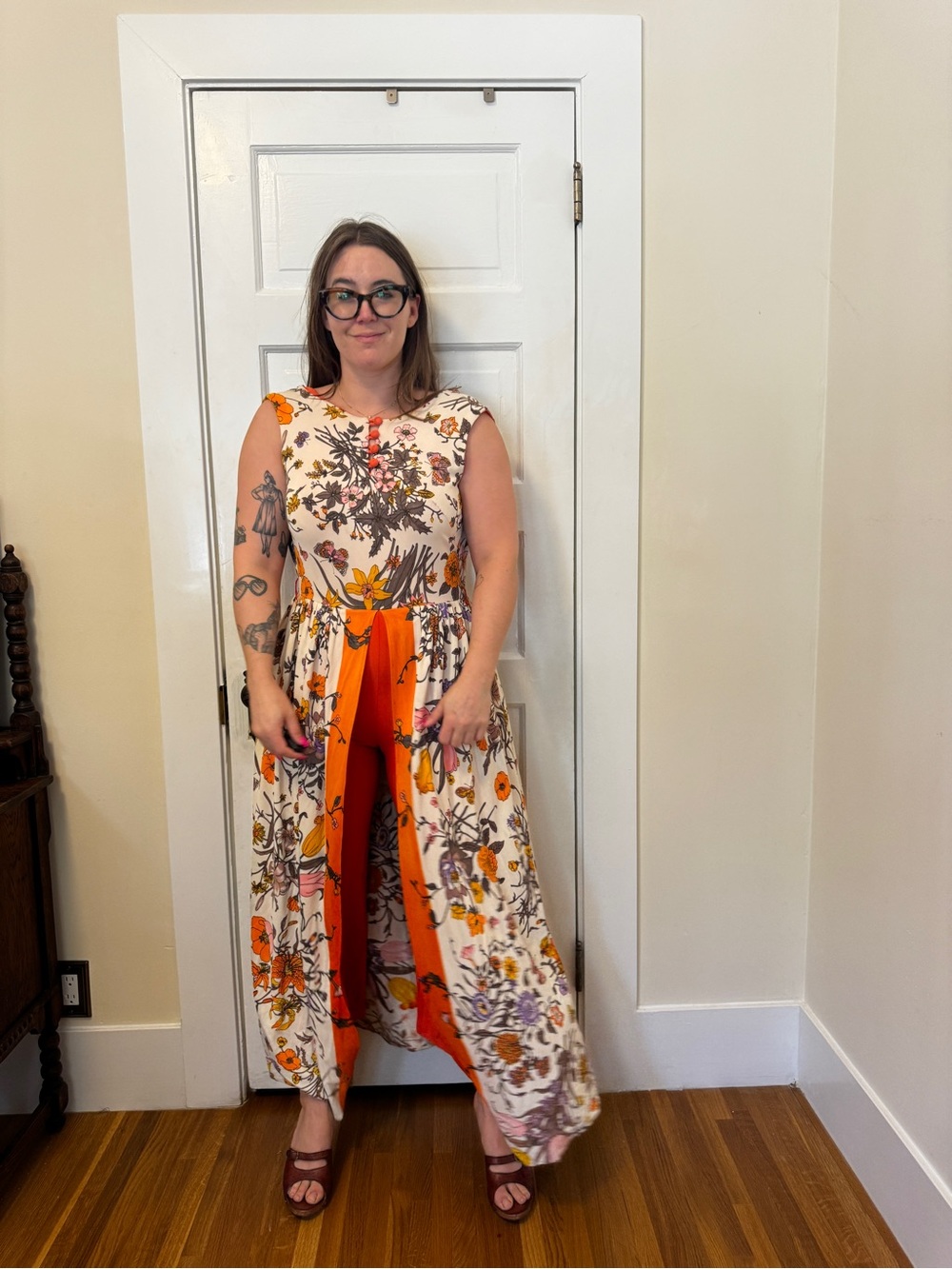 70s Vintage Butterfly Print Hostess Set Jumpsuit Sz Sm - Picture 2 of 13